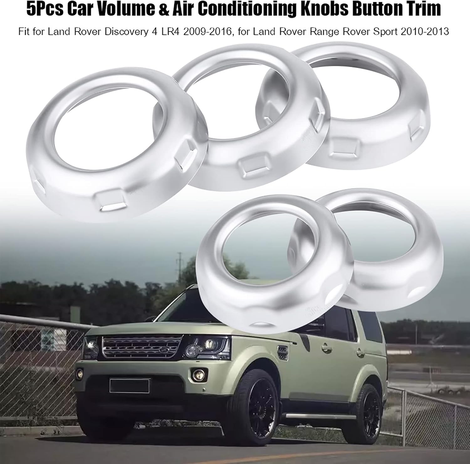 5Pcs Volume Air Conditioning Knobs Trim, Silver Fashionable AC Button Trim, Elegant AC Climate Control Knob Cover for Automotive Interior