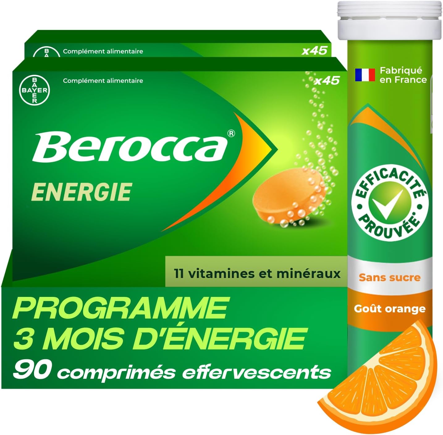 Berocca Energie Orange – Multivitamins and Minerals – Vitamin C, B3, B5, B1, B12, Calcium, Magnesium and Zinc – Dietary Supplement – Helps Reduce Fatigue – 2×45 Effervescent Tablets
