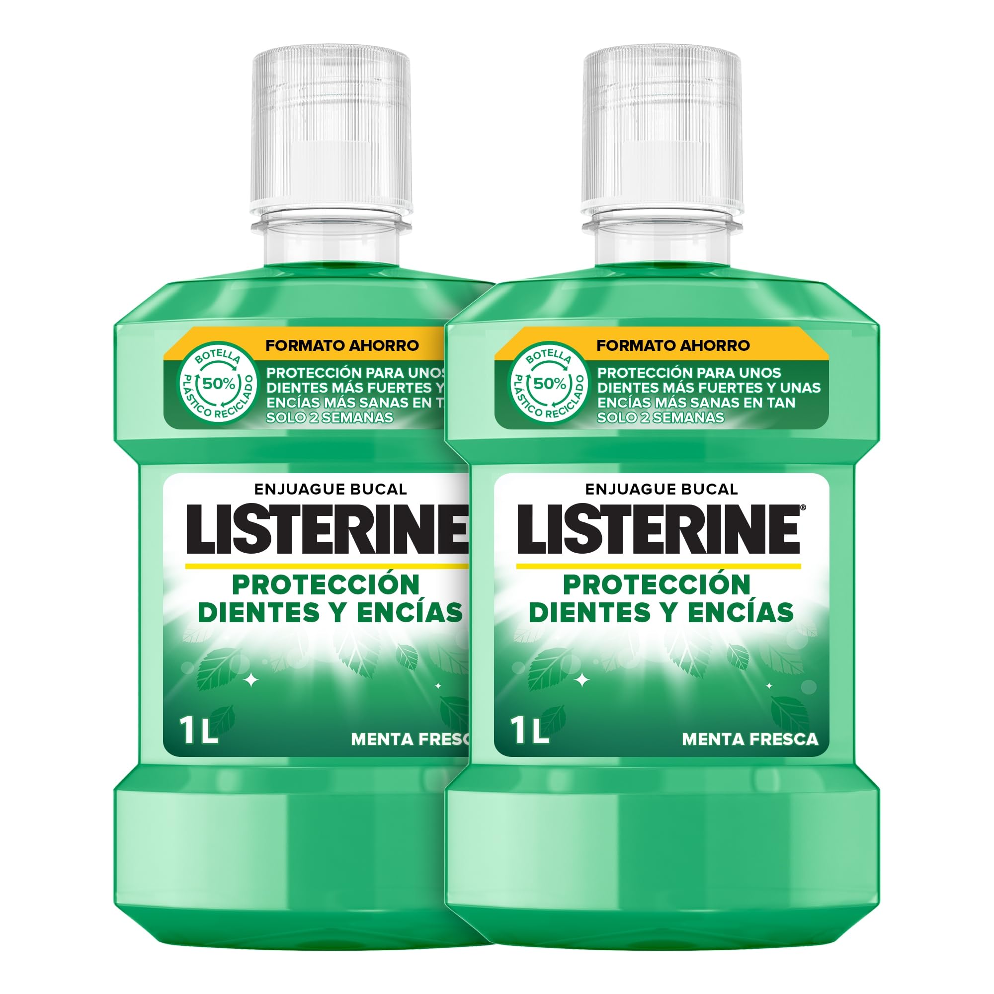 Listerine Protección Dientes y Encías (pack de 2 x 1L), enjuague bucal con flúor, colutorio bucal con 24 horas de protección, elixir bucal para un aliento fresco duradero,​El embalaje puede variar.