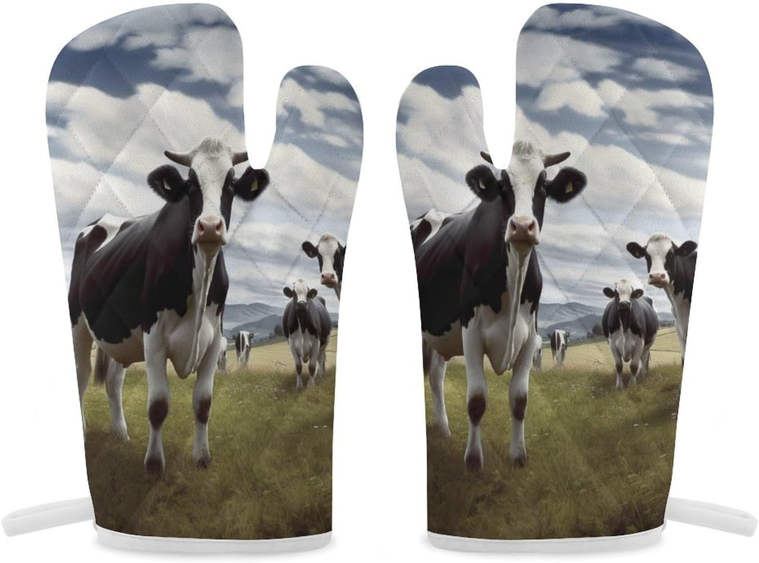 2 Pcs Oven Mitts Heat Resistant Kitchen Gloves Soft Safety Farm Cow Pictures Oven Glove for Microwave, Barbecue