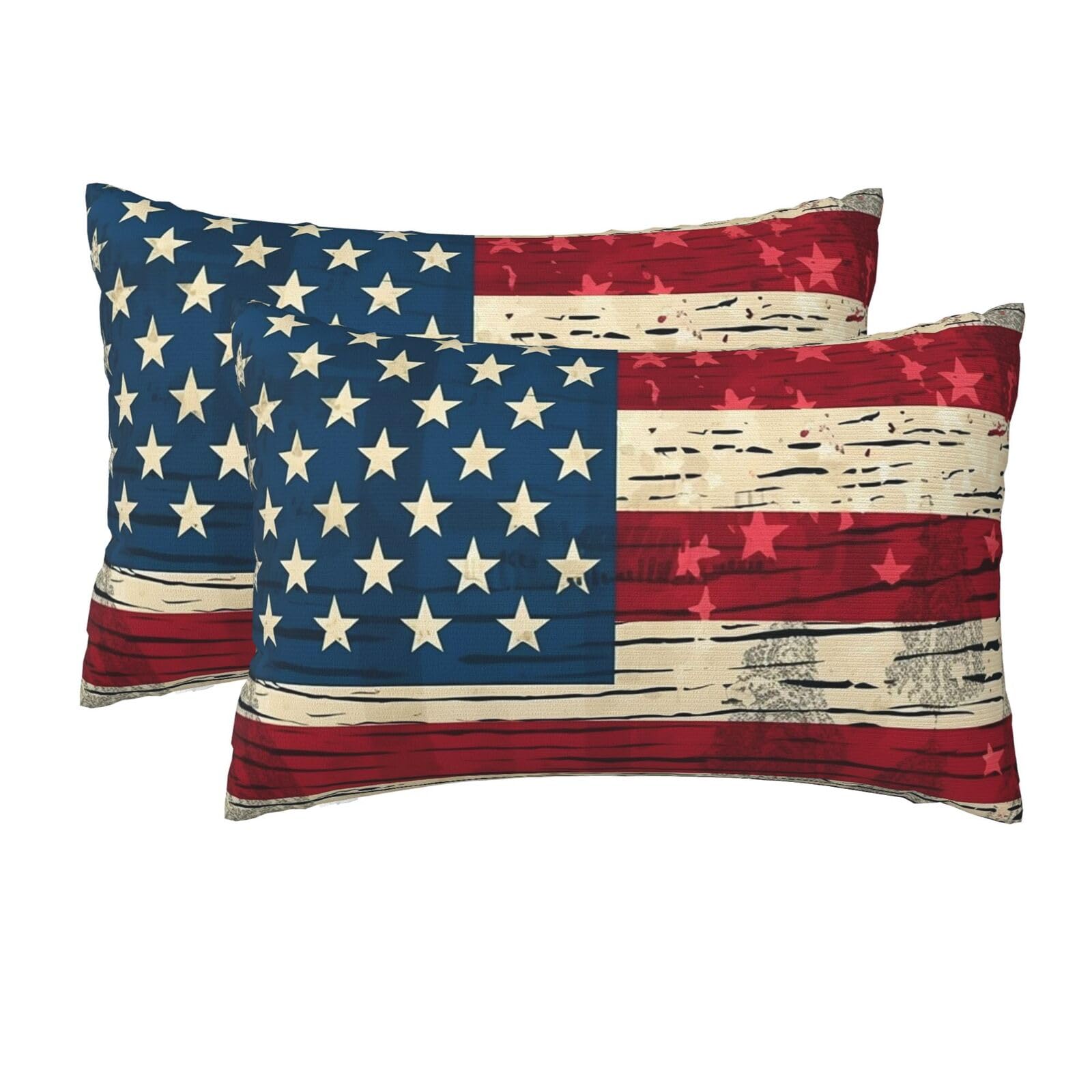 2 Pack Queen Size Pillow Cases for Hair and Skin Soft Breathable Pillow Case Covers with Hidden Zipper American Flag Pattern Pillowcase 20x30 Inches Pillow Cover for Sleeping Gift