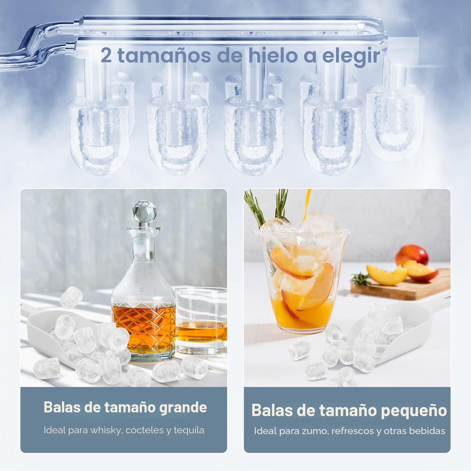 OMISOON Maquina de Hielo para Casa, Maquina de Hacer Hielo, 9 cubitos listos en 6-8 minutos, 12kg/24h, 2 Tamaños de Cubitos, Función Autolimpieza, Negro