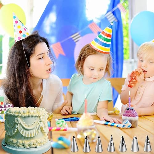 Miniatura 2 de Suuker Juego de 7 boquillas plisadas para tuberías de falda de acero inoxidable, juego de boquillas rusas para pastelería, suministros de decoración