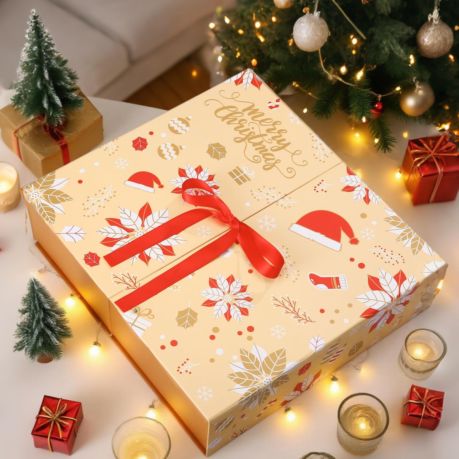 GWHOLE Calendrier de l'Avent de Noël 2025, compte à rebours de 24 jours, boîte cadeau rechargeable pour emballage cadeau, décoration de Noël (jaune)