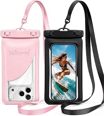 Waterproof Phone Pouch for iPhone 17 16 15 Pro Max IPX8 Black+Pink