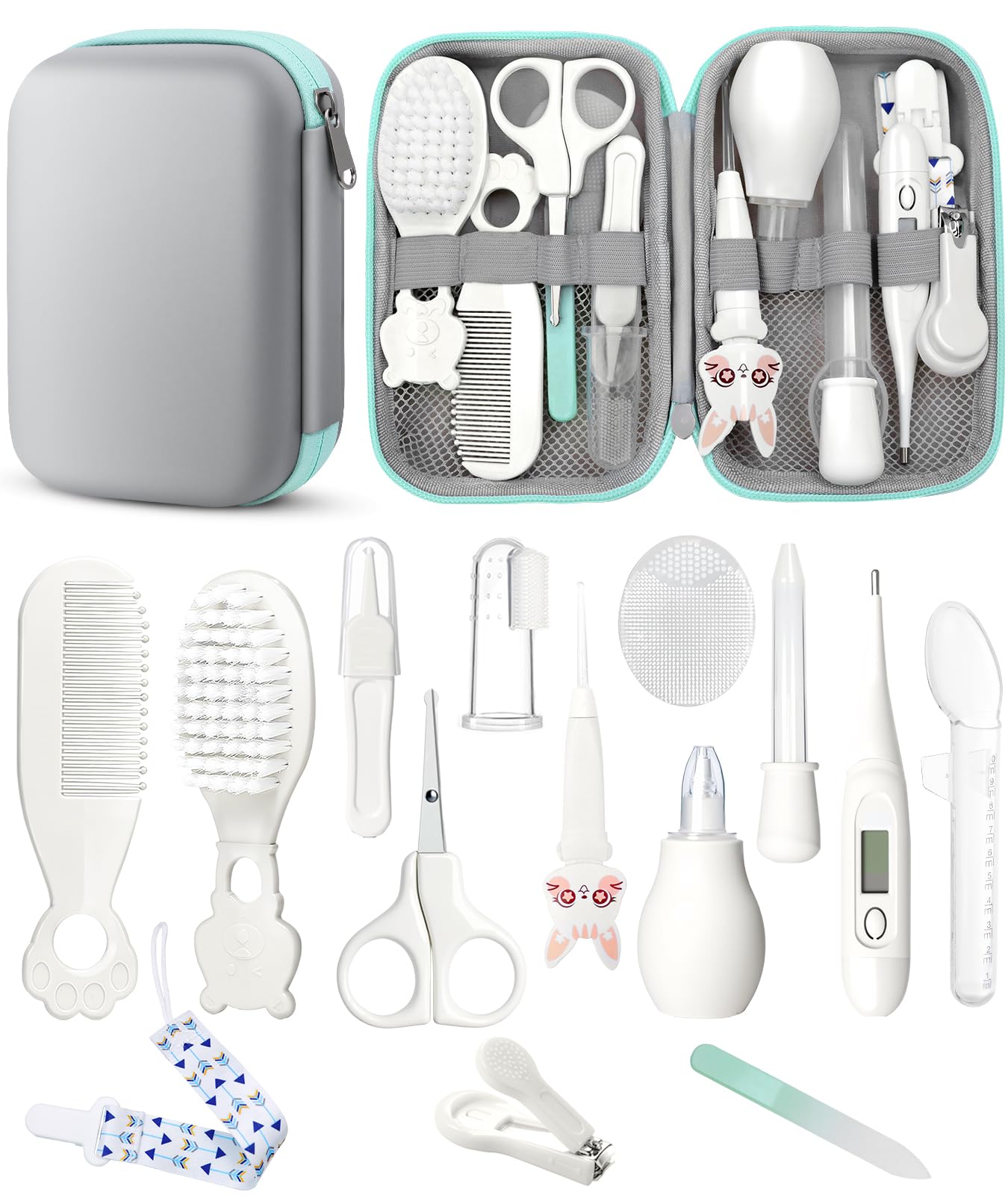 YASEW Baby Grooming Kit, Newborn Care Essentials, Baby Shower Gift | Nail, Hair, Nasal and Temperature Care Tools, Home and Travel Ready, For First-Time Parents