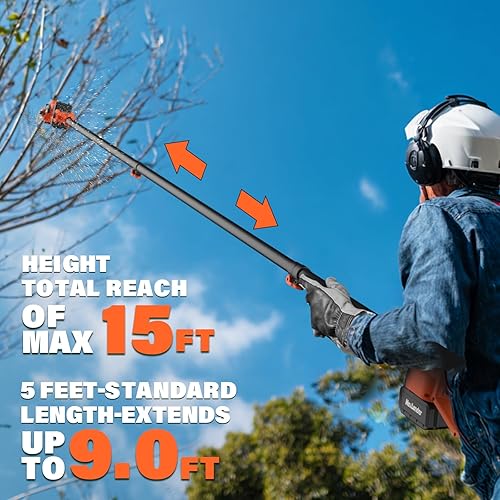 Miniatura 3 de MAXLANDER Sierra de poste inalámbrica 2 en 1 y motosierra sin escobillas de 8 pulgadas, sierras eléctricas de poste de 20 V para poda de árboles,