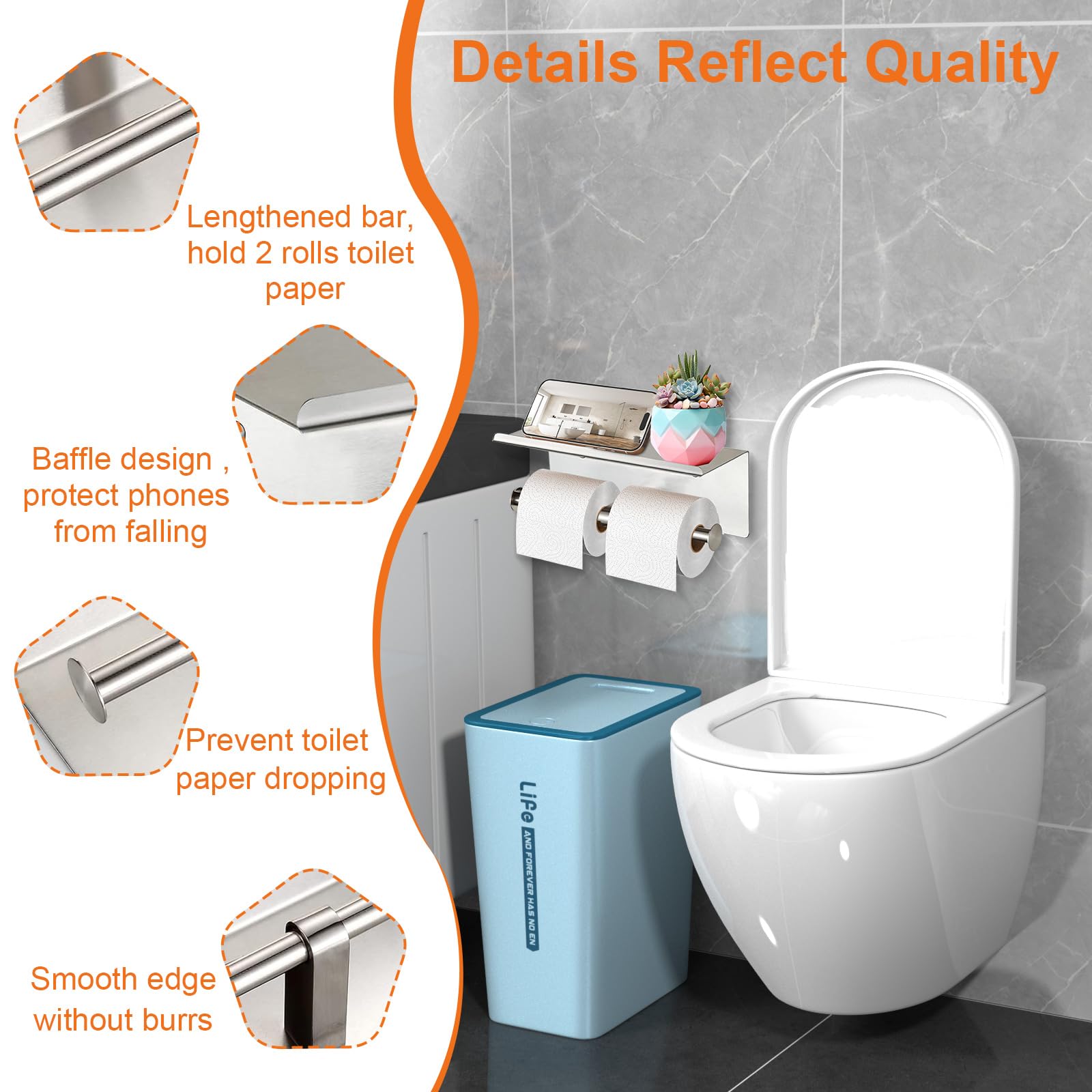 Toilet Paper Holder with Shelf, Aneder Wall Mounted Toilet Paper Storage - Image 3