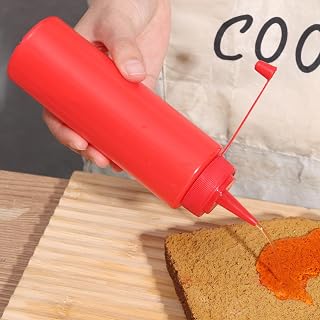 Plastic Squeeze Bottles Multipurpose Squirt Bottles for Ketchup, Condiments, BBQ Sauce, Dressing, Barbecue, Crafts and More (Red,240ML)