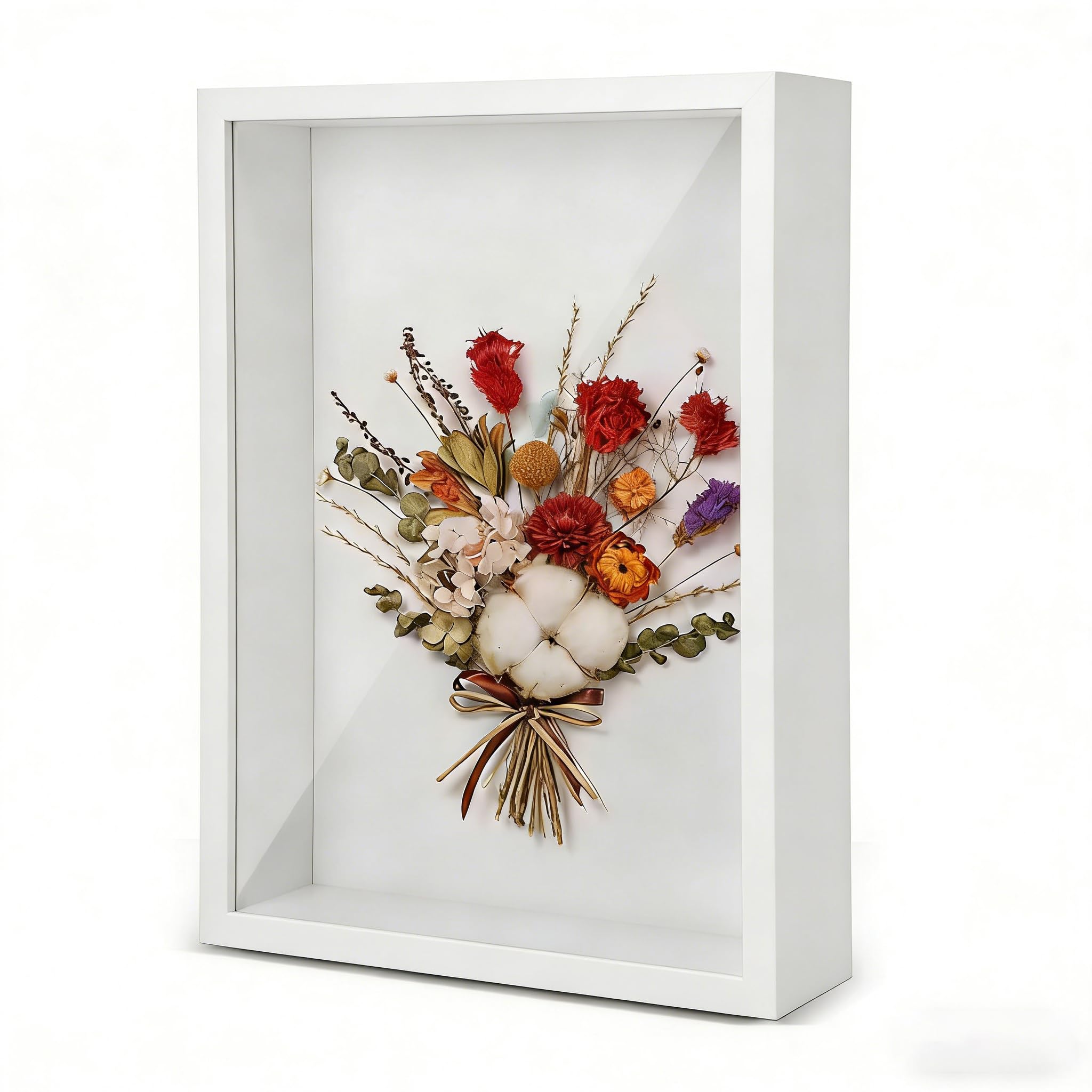 3D Shadow Box Frame 23x28x3 cm Deep Display Box - Wooden Deep Photo Frame Box for Medals, Flowers, Tickets, Memorabilia and Crafts(23*28-White)