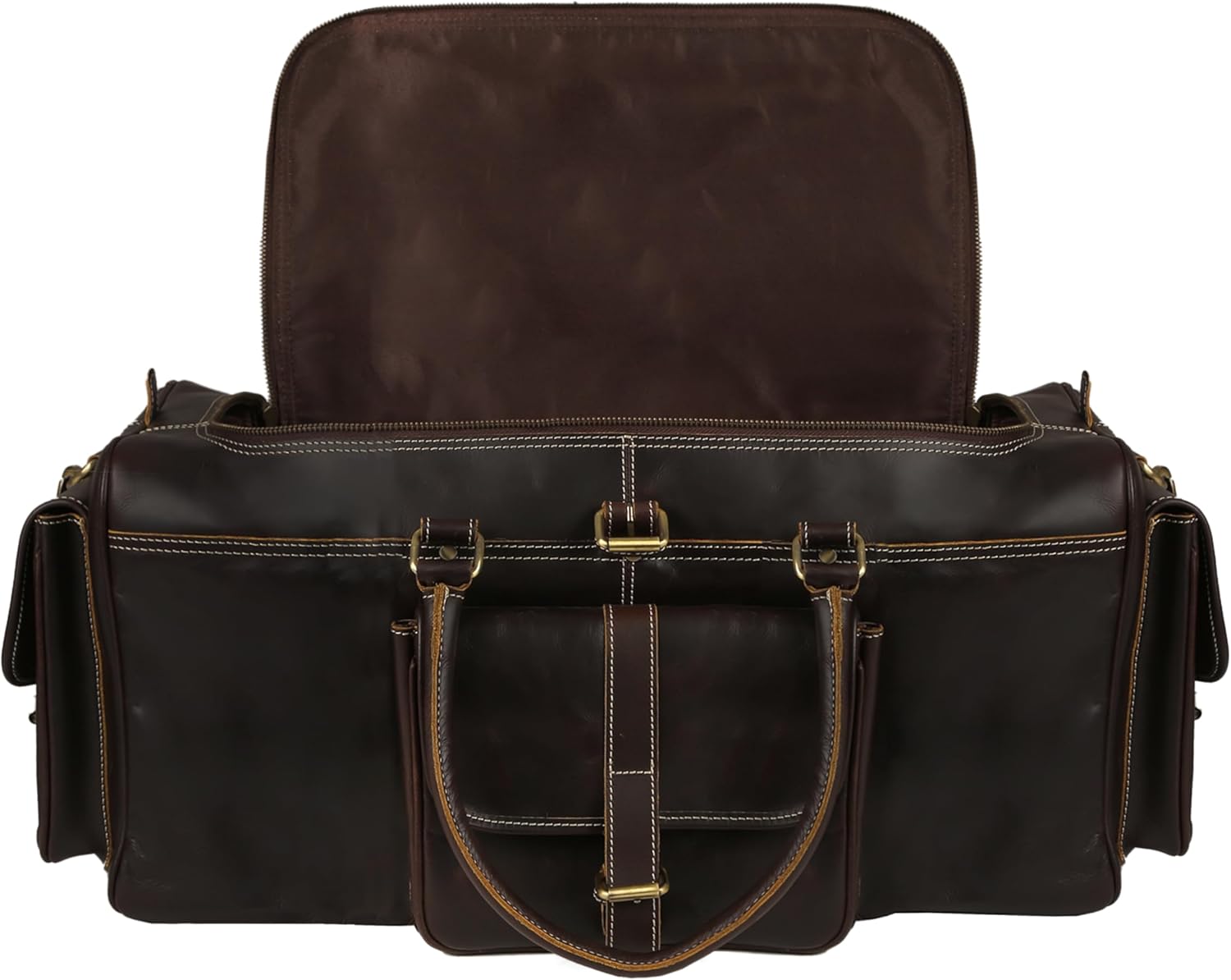 Genuine Leather Duffle Bag for Men & Women – 28 Inch Travel Weekender Overnight Bag with U-Zip Closure, Trolley Sleeve, Adjustable Strap & Multiple Pockets (28 Inch)
