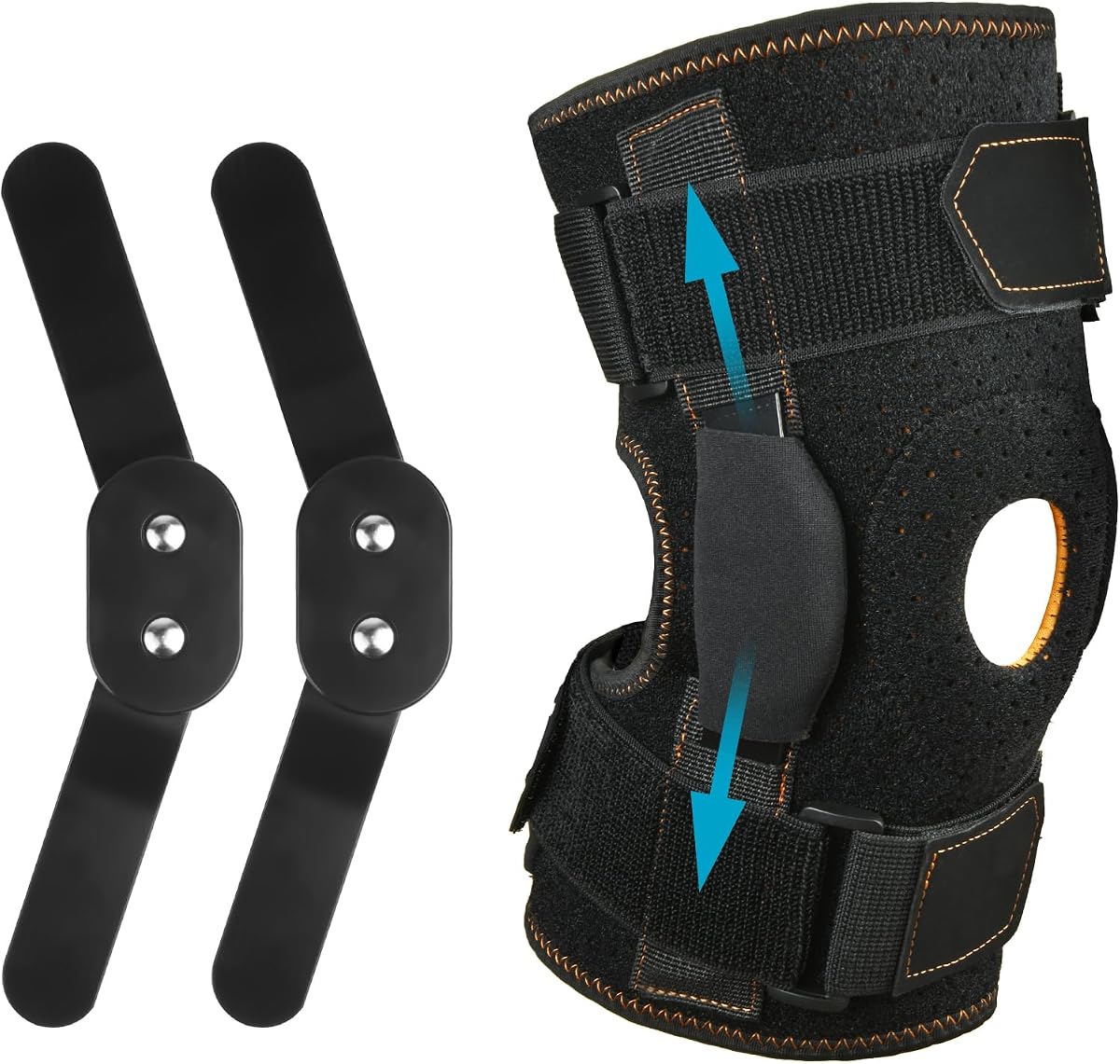 AOOWU Rodillera Rótula Abierta, Estructura de Bisagra Más Estable, Rodilleras con Correas Paralelas y Estabilizadores Laterales Dobles, Adecuado para Artritis, Desgarro de Menisco, Tendinitis, LCA, Lesión de Ligamentos, XL