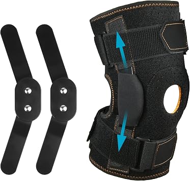 AOOWU Hinged Knee Support Brace, Adjustable Open Patella, Hinged Knee Support with Parallel Straps & Dual Side Stabilizers