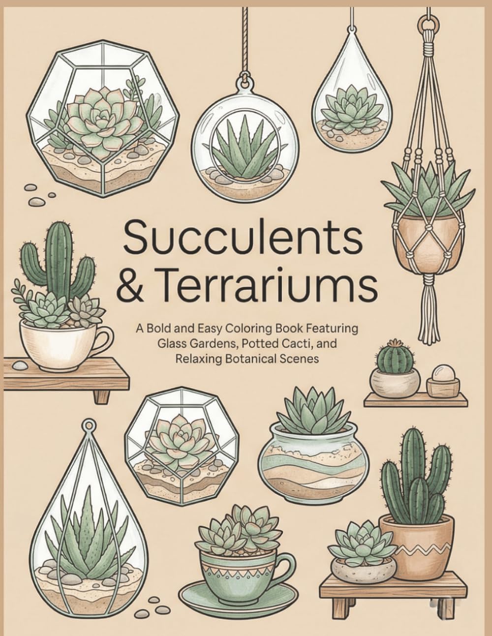 Succulents & Terrariums: A Bold and Easy Coloring Book Featuring 45 Beautiful Glass Gardens, Potted Cacti, and Relaxing Botanical Scenes for Stress Relief