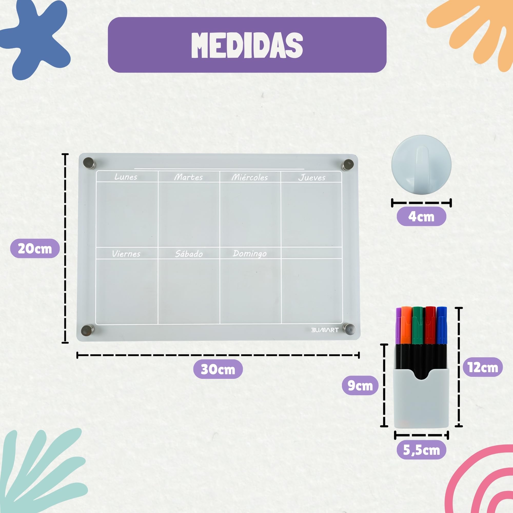 Calendario Magnético para Nevera - Juego de 2 Calendarios Magnéticos Mensual y Semanal + Accesorios para tu frigorífico - Transparente - En Español | Planificador