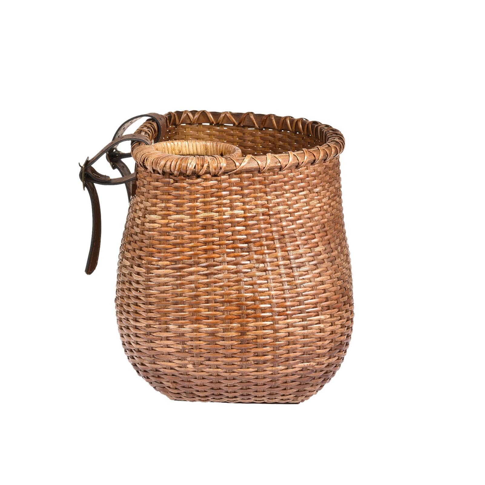 Cesto anteriore per bicicletta, cesto portaoggetti tessuto a mano | 28 x 19 x 24 cm / 11,02 x 7,48 x 9,45 pollici Cinghie in pelle regolabili per campeggio all'aperto
