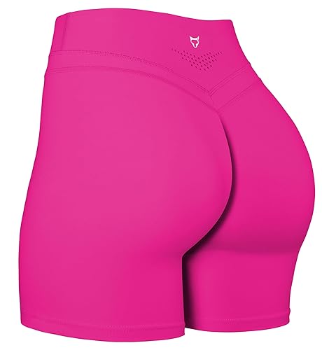 TomTiger Yoga Shorts for Women Tummy Control High Waist Biker Shorts Exercise Workout Butt Lifting Tights Women's Short Pants - Small - Pink