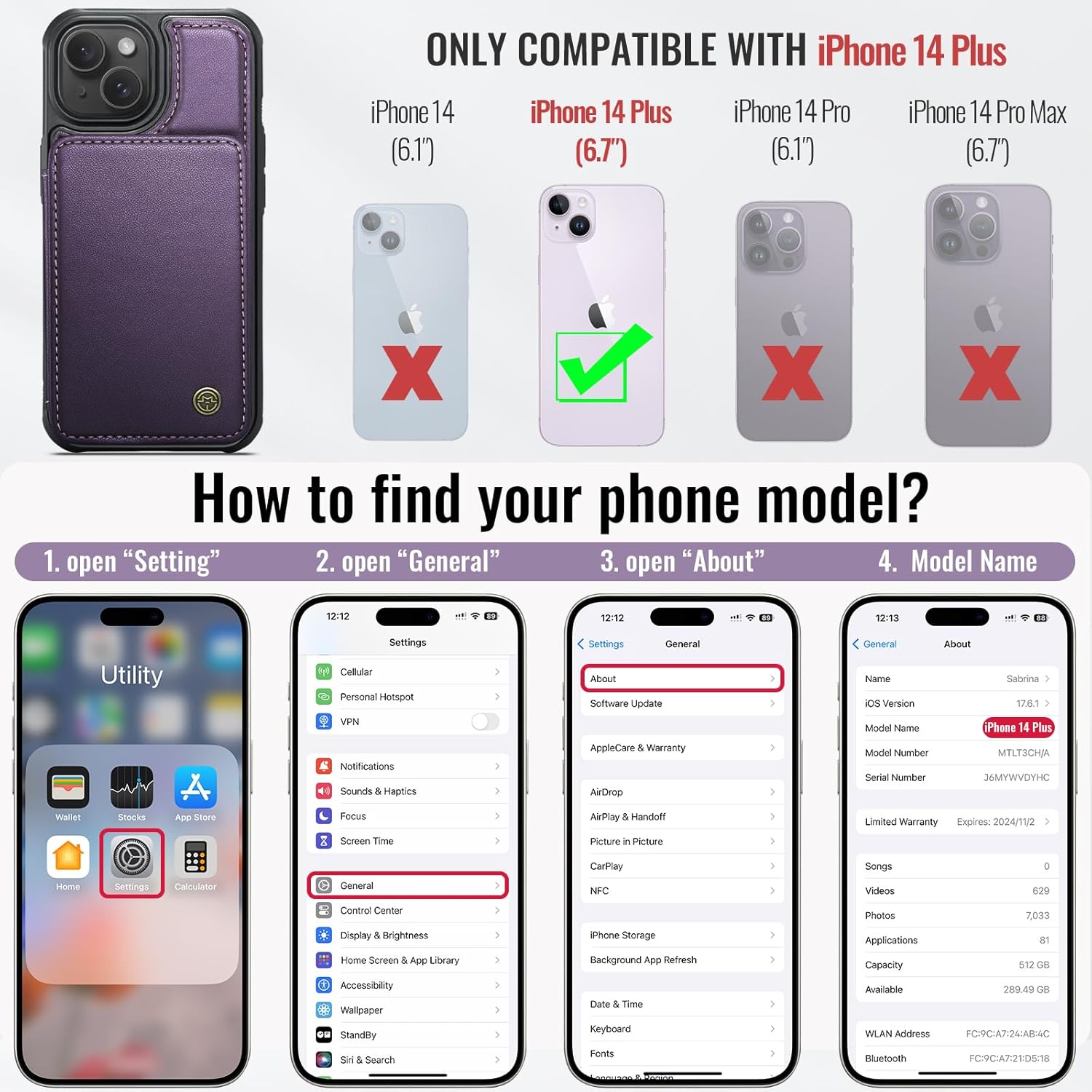 Vinich for iPhone 14 Plus Wallet Case with Card Holder, RFID Blocking Credit Slots Kickstand Shockproof Phone Cover Fit for iPhone 14 Plus 6.7" Purple - Image 2