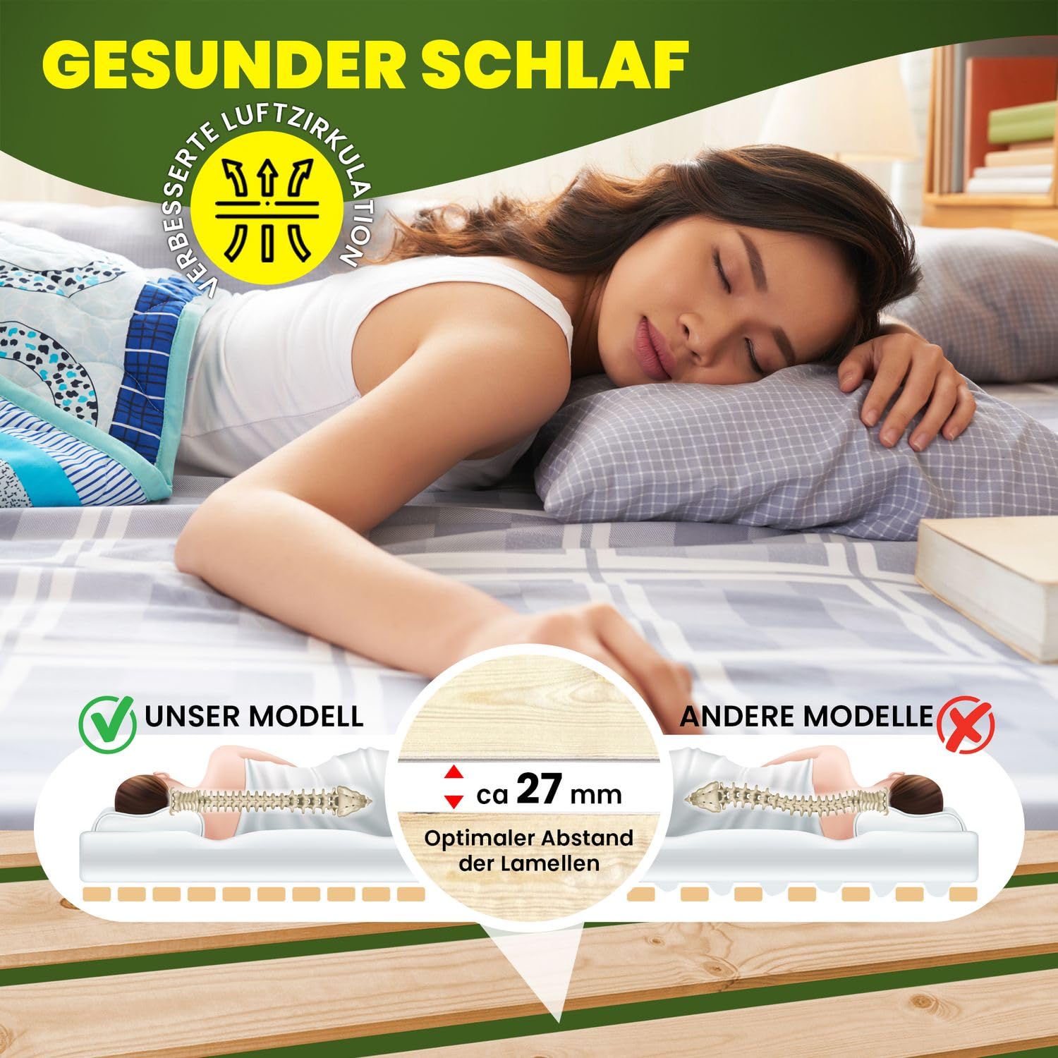 Somier enrollable de 180 x 200 cm – 21 listones – somier extra fuerte de madera maciza – soporta hasta 250 kg – Somier para cama individual o doble