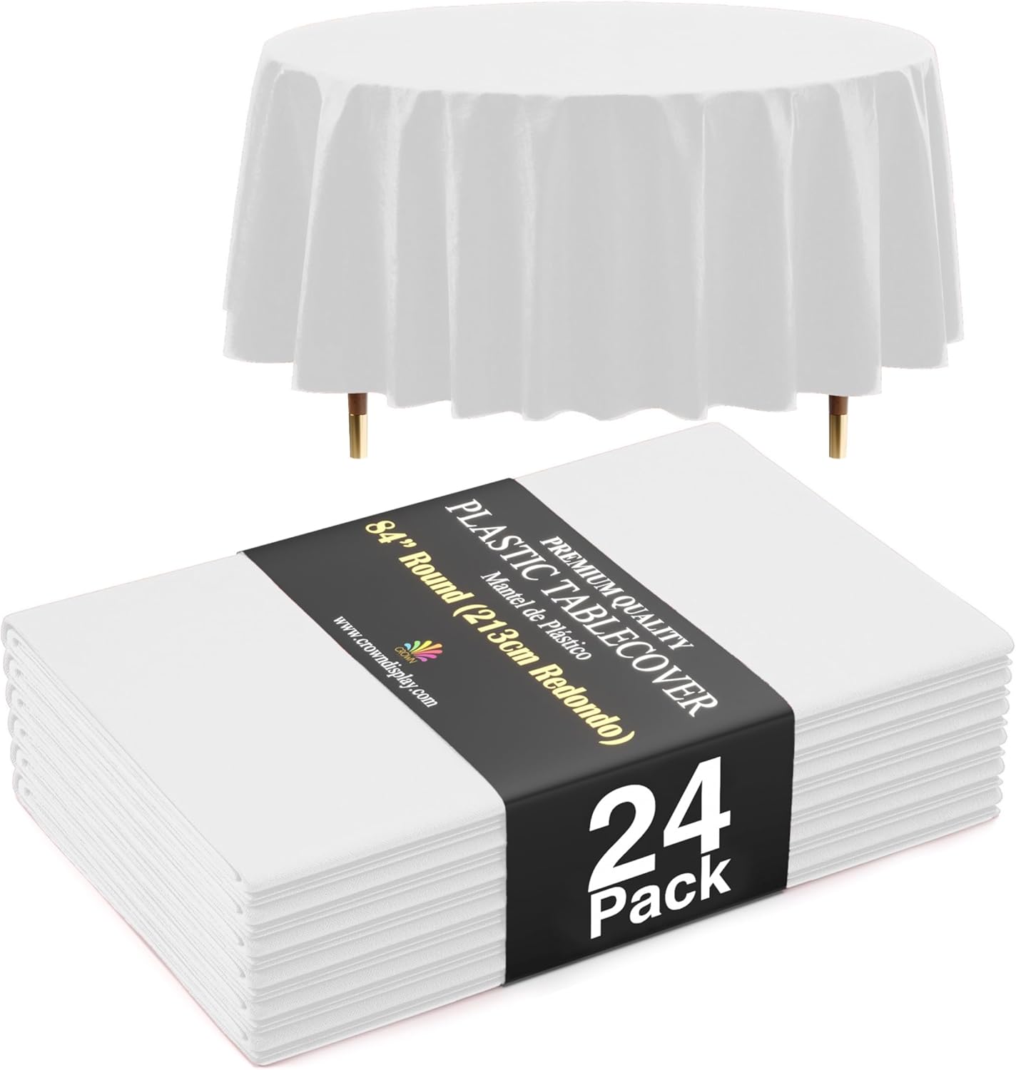 Exquisite 66% Thicker Premium White Round Tablecloth 0.5 Mil 24 Pack Plastic Table Cloth Disposable 84 Inch Round Plastic Tablecloth Won't Tear Easily Like Cheap Thin Brands