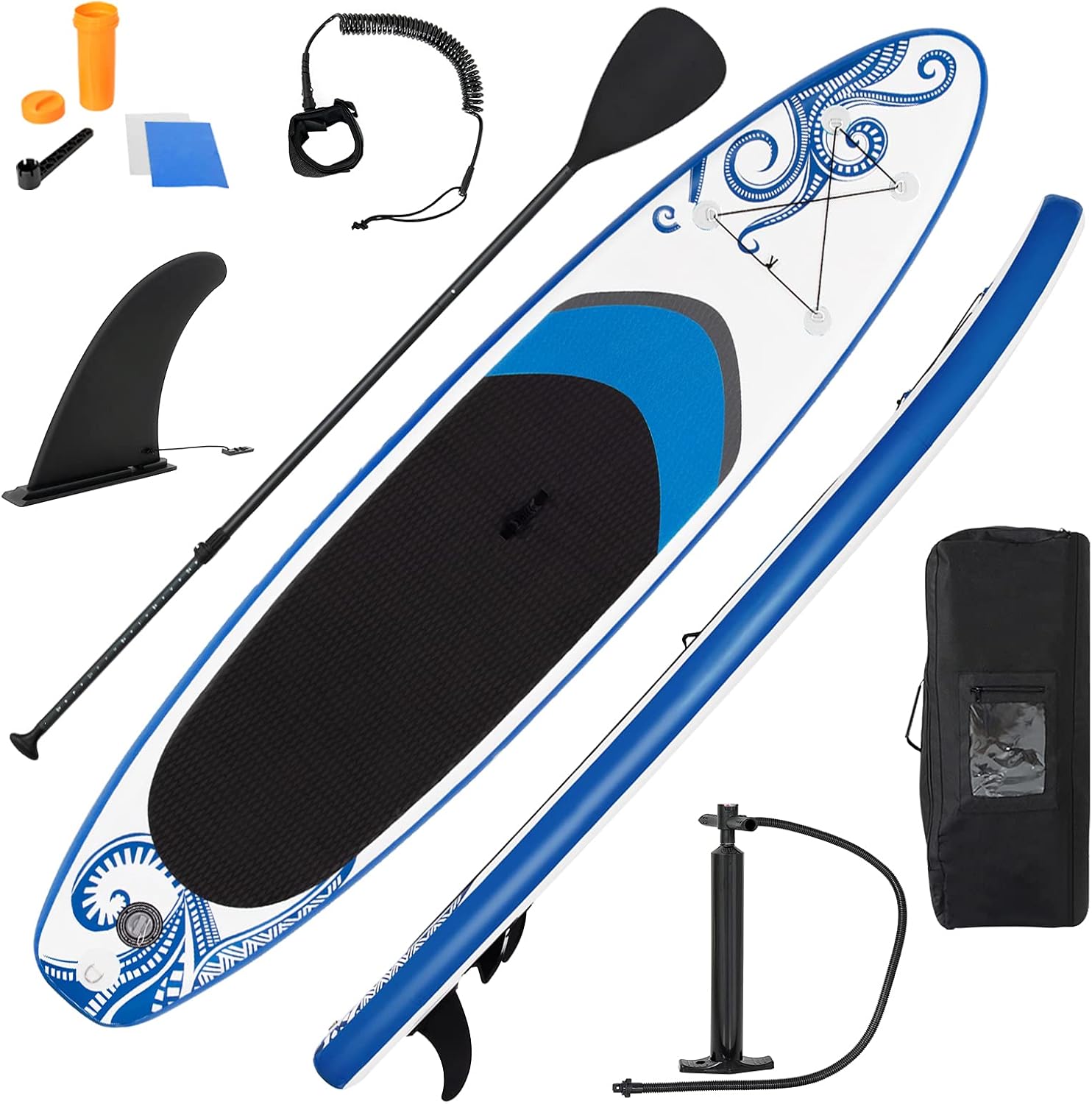 GYMAX Inflatable Stand Up Paddleboard, 6.5″ Surfing Boarding with Hand Pump, Adjustable Paddle, Repair Kit, Carrying Bag & Removable Fin, Heavy Duty for Adult Beginner Teenager