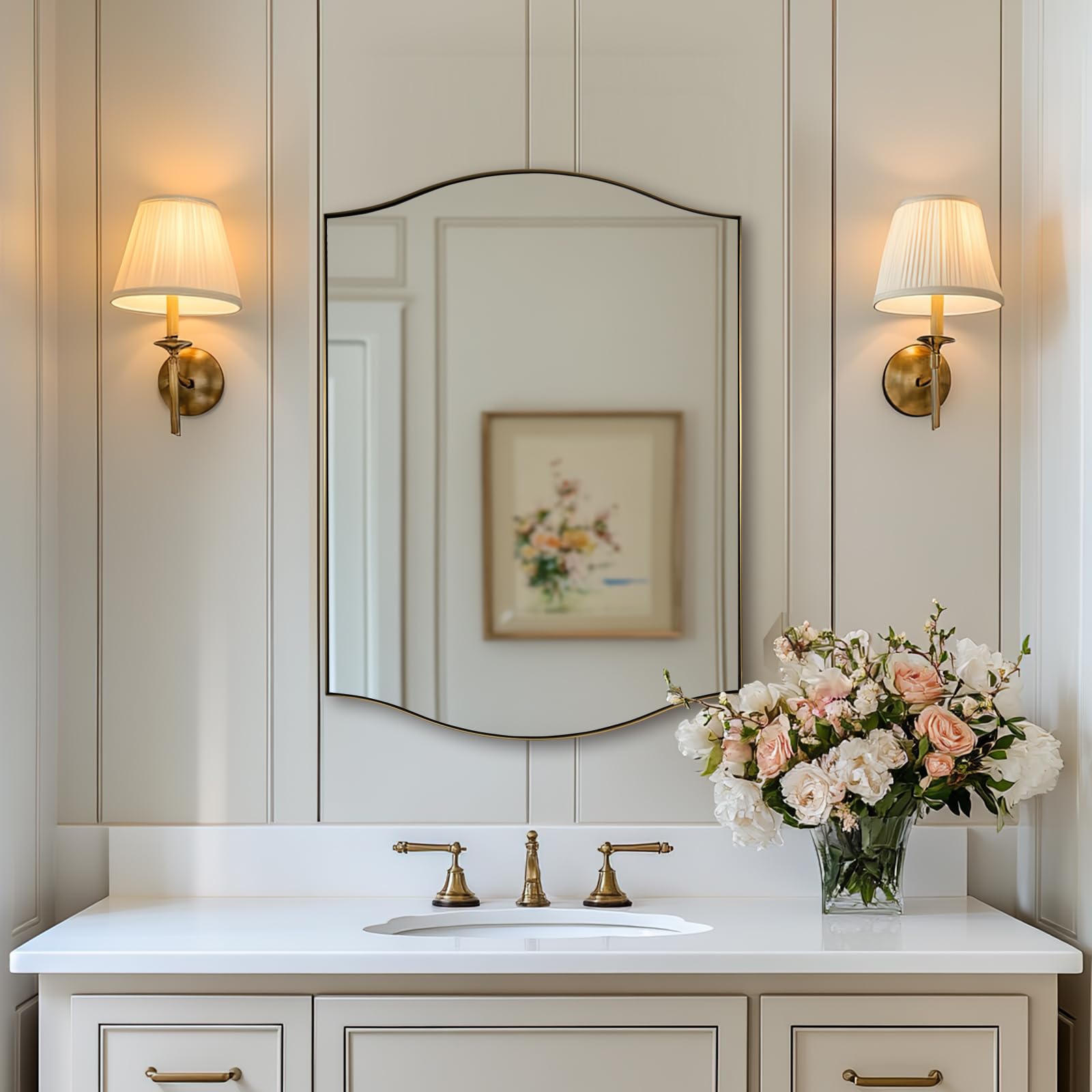 ANDY STAR Gold Bathroom Mirror, 20"x30" Scalloped Wall Mirror in Stainless Steel Metal Frame, Unique Vanity Mirror with Modern Curved Edge Design, Ideal for Bathroom, Bedroom, Entryway