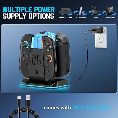 Miniatura 4 de Compatible con interruptor 21 Base de cargador Joycon controlador, soporte de carga magnético 8 en 1 para JoyCon 2, Switch 1 y OLED Joy con