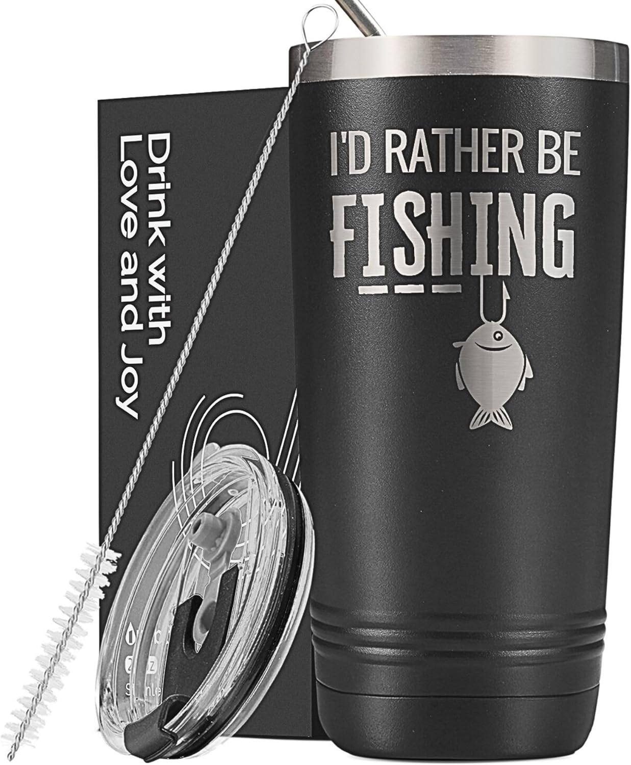 Onebttl Fishing Gifts for Men, 20oz Stainless Steel Fishing Tumbler, Laser, Id Rather Be
