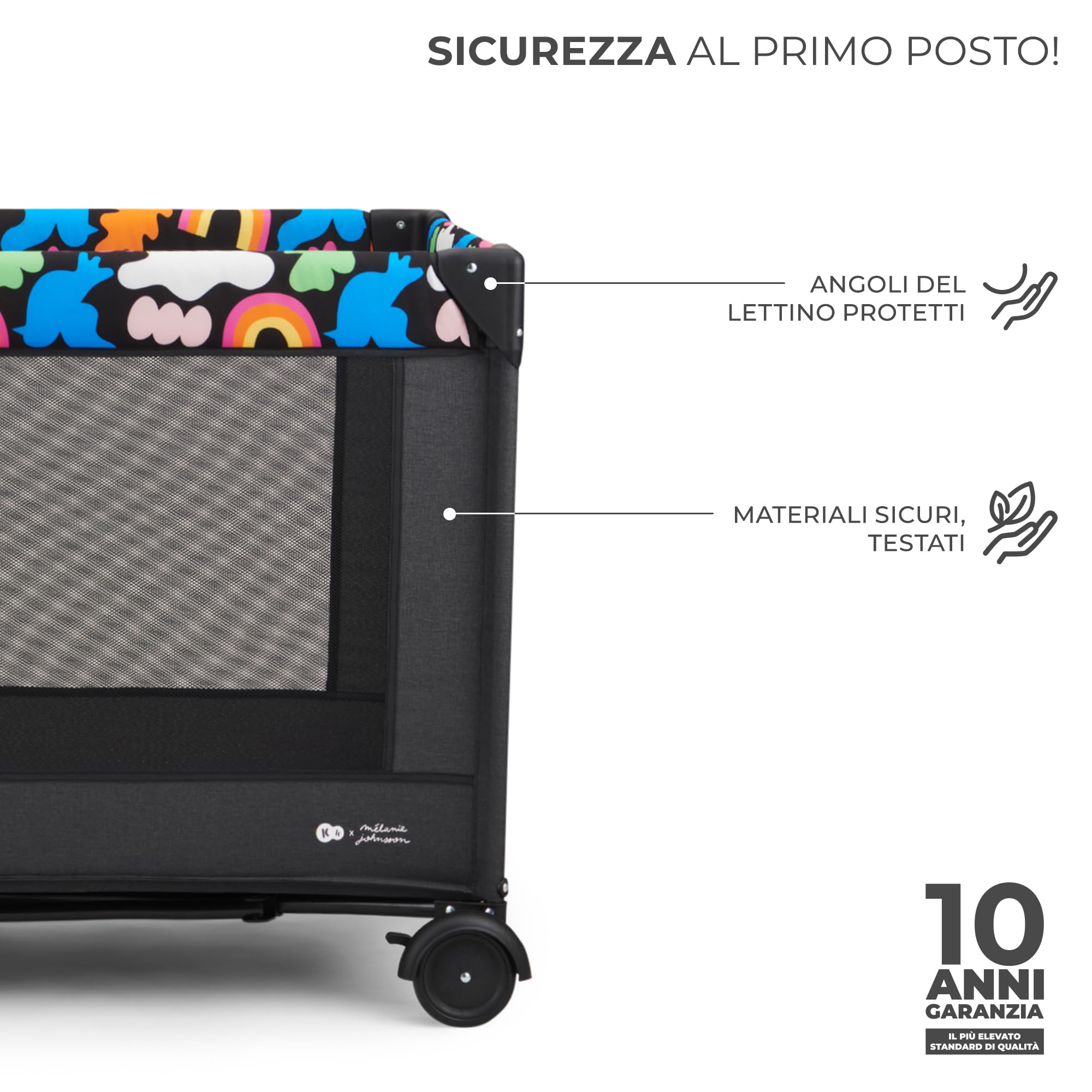 Kinderkraft JOY 2 Lettino Bambino 2 in 1, Culla Viaggio, Pieghevole, Giocattoli, Borsa Trasporto, per Bambini da 0-25 Kg, Happy Shapes