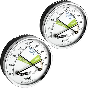 TFA Dostmann Thermo Analogue Thermometer Hygrometer with Metal Ring Humidity Meter Multi-Colour L 71 x W 23 x H 71 mm Set of 2