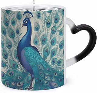 Cute Peacock Color Changing Mug Heart-Shaped Handle Mugs Fashionable Tea Cup Coffee Cup Popular Tumbler And Cups For Office Workers Mug & Unique Gift Giving Teacup