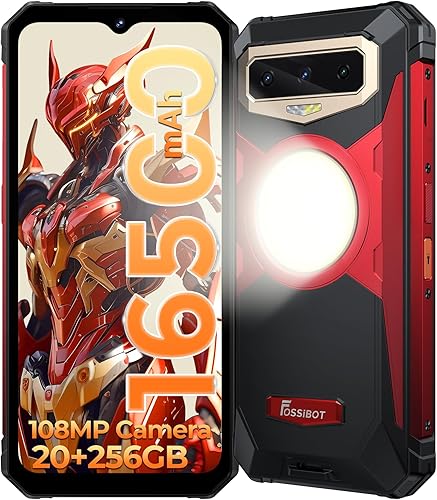 FOSSIBOT F102 Smartphone resistente desbloqueado, MTK Helio G99 20GB+256GB 108MP Cámara 16500mAh Batería Grande 33W 120Hz 6.58" FHD+ Pantalla 495LM