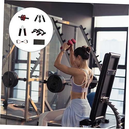 Miniatura 8 de Kit de rodillo de abdominales de doble rueda roja con barras de flexión, herramienta de agarre de cuerda elástica para fortalecer el núcleo,