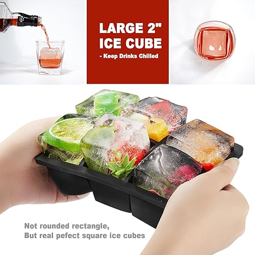 Miniatura 9 de Nax Caki Bandeja grande para cubitos de hielo con tapa, molde cuadrado de silicona grande apilable para cócteles de whisky, sopas de bourbon