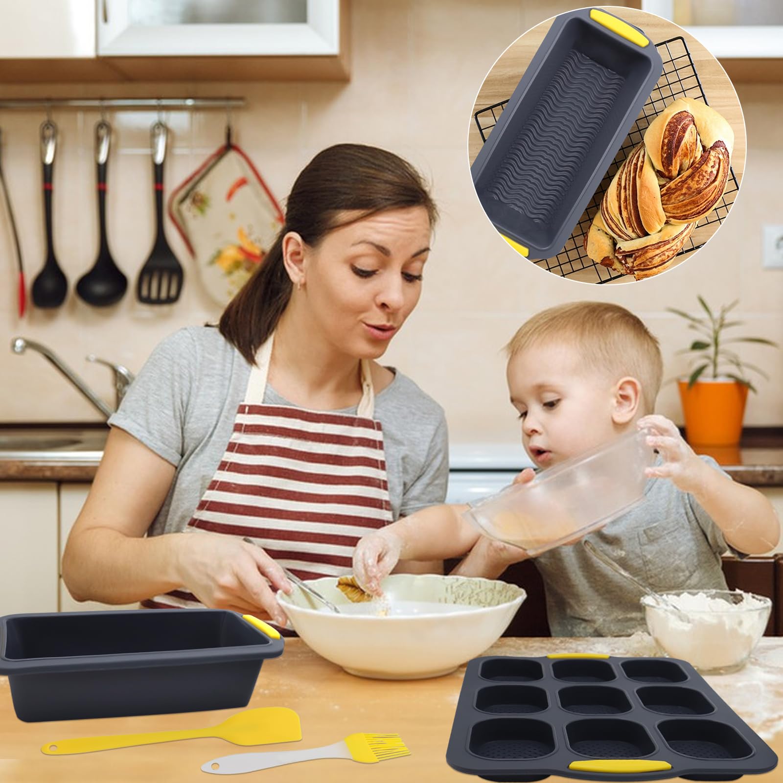 Moule en silicone pour sandwichs - Anti-adhésif et résistant à la chaleur - Pain fait maison, Baguette, Pain intégral - Lavable au lave-vaisselle et passe au micro-ondes