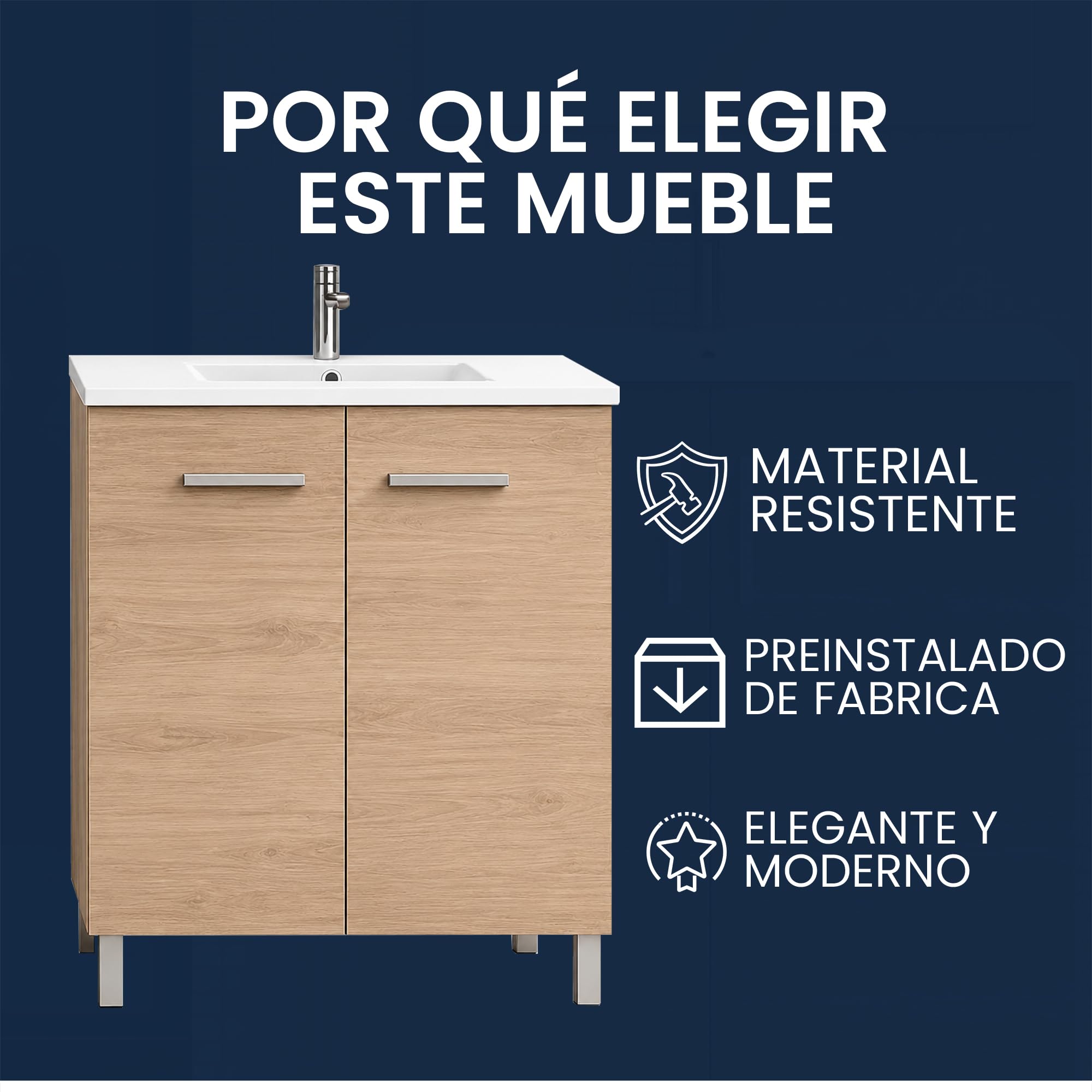 Mueble Baño 80cm Lavabo Baño No Incluye Espejo | Bajo Lavabo Compacto Preinstalado de Fábrica · Lavabo con Pie de Porcelana Ideal