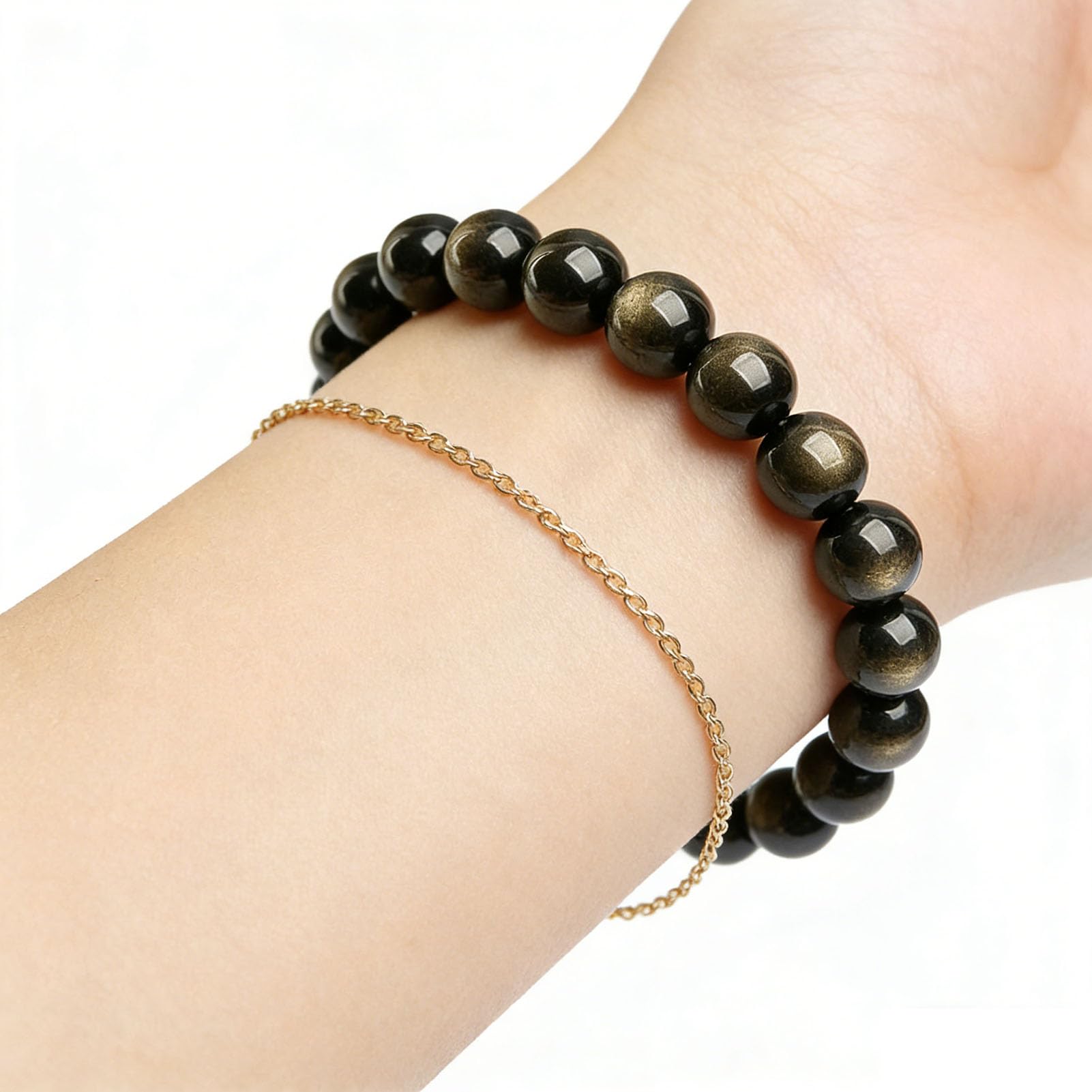 Braccialetti da Donna in Ossidiana Nera Ricchezza, prosperità, abbondanza, Braccialetto con Perline di Pietra, Braccialetto Elasticizzato, Umore Spirituale, Protezione energetica,12MM