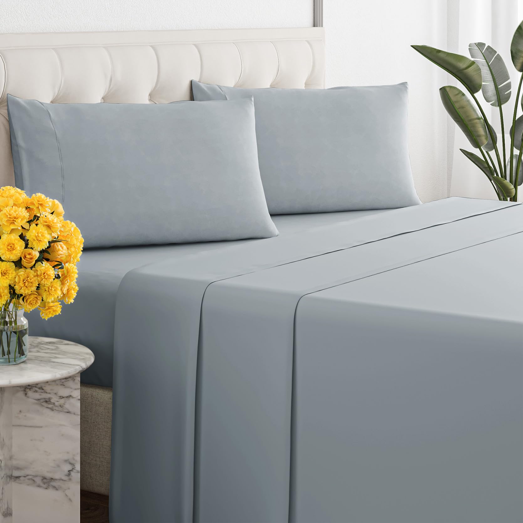 Queen Size Bed Sheets - 4 Piece - Queen Sheet Set - Extra Soft, Comfy & Cooling - Easy Care - Shrinkage, Wrinkle & Fade Resistant - Brushed Microfiber - Deep Pocket Bed Sheets (Steel Blue)