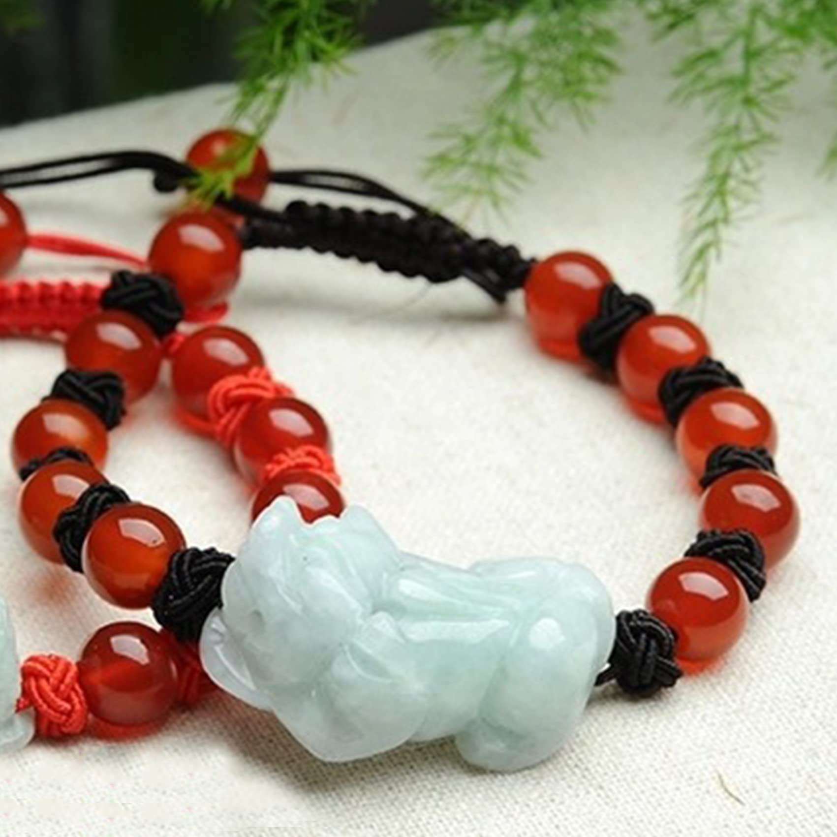 Feng Shui Pi Yao para Mujeres y Hombres, Amuleto de la Suerte, Pulsera de Hilo Rojo con Piedras Preciosas de Jade Chino, A