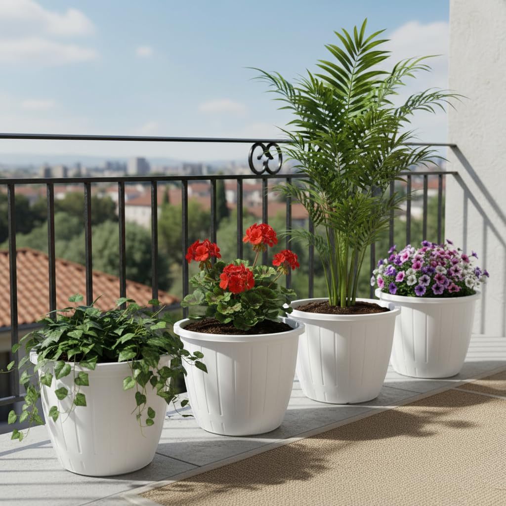 White Flower Pots - 6 Pack for Gardening -14 White Flower Pots - 6 Pack for Gardening -14