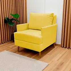 Poltrona Decorativa Para Sala Recepção Consultório Escritório Serena Suede (Amarelo)