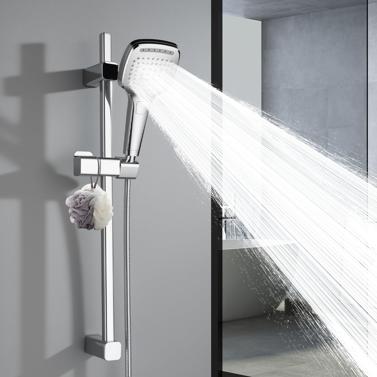 Ronvie Shower Riser Rail Kit with 4 Spray Modes Handheld Showerhead, 1.5m Stainless Steel Hose, Adjustable 70cm Riser Rail, Corrosion-Resistant, Round Design Bathroom Essentials, Matte Black