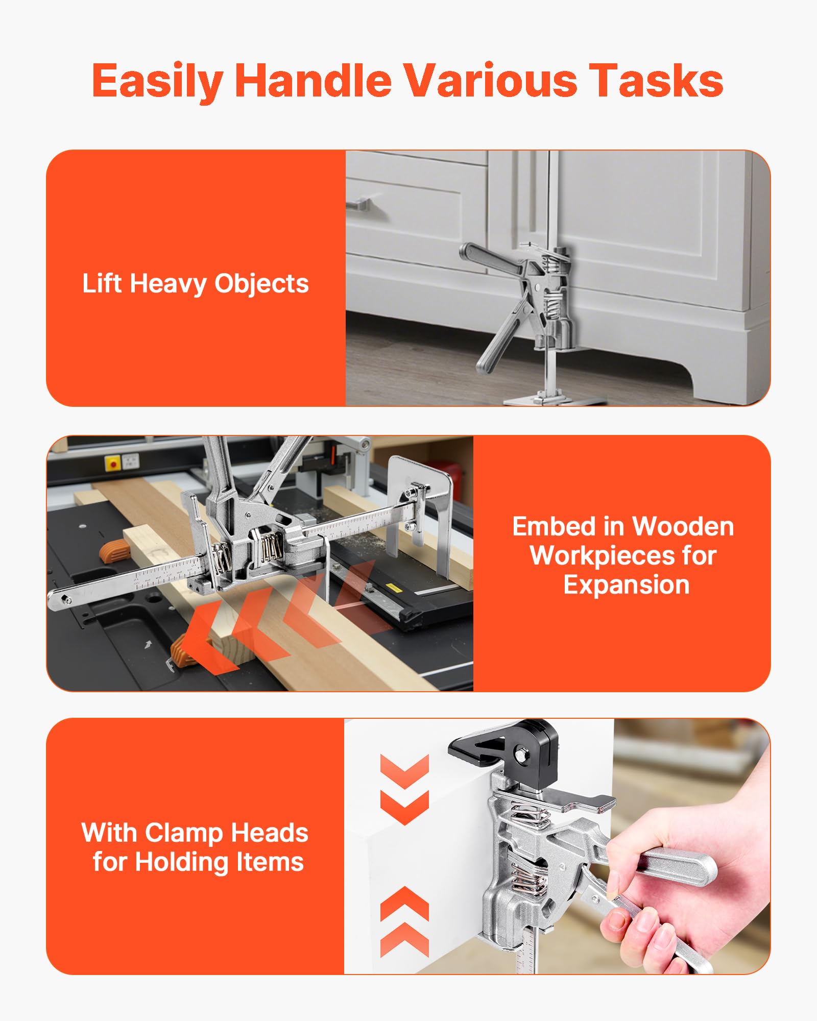 VEVOR Cric à Bras 2PCs, Lève Meubles Portes Plaques avec Capacité 100 kg, Outil de Levage Manuel en Métal, Hauteur Réglable jusqu'à 18 cm, avec Niveau Magnétique, pour Fenêtres, Installation, Argent