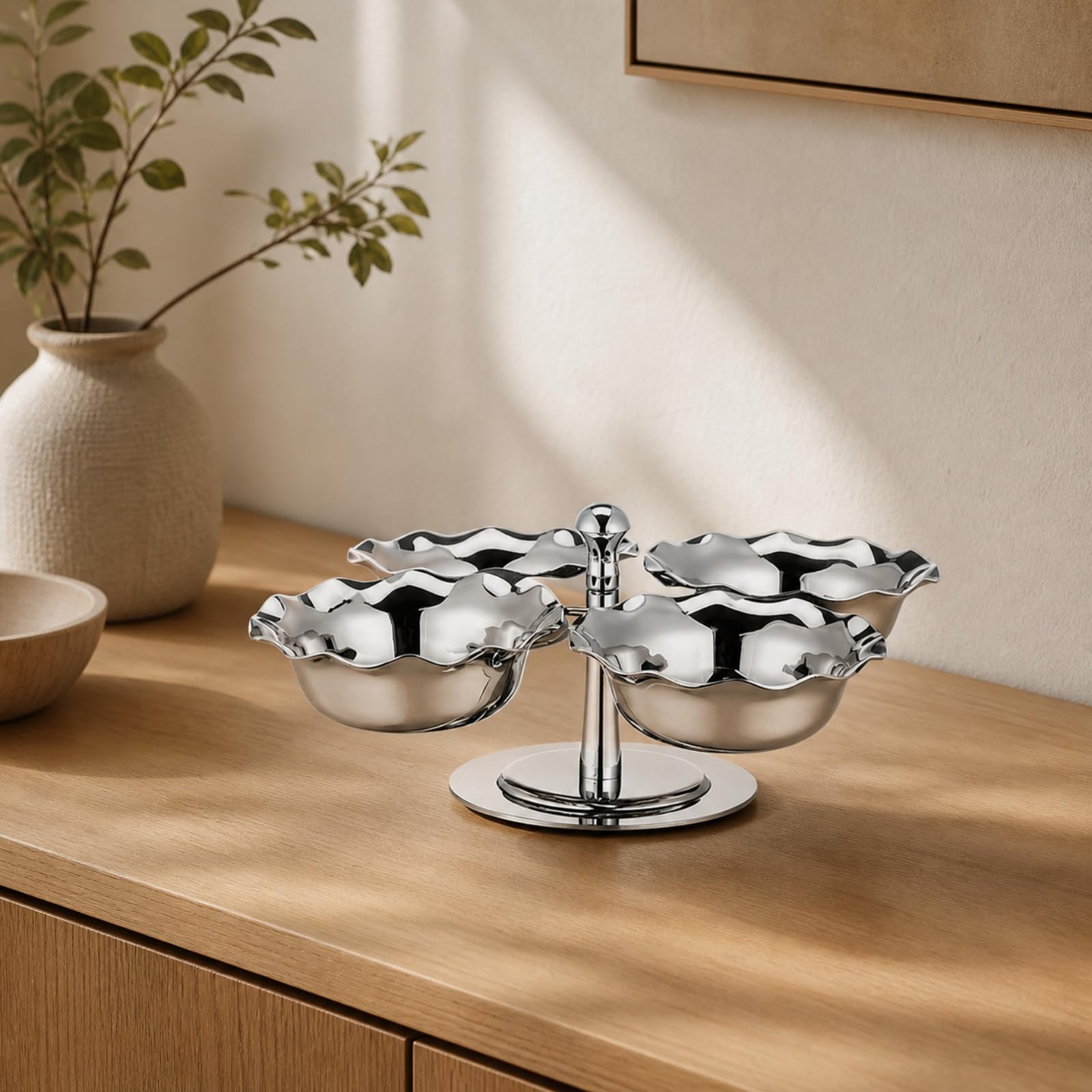 Qianly Soporte Giratorio Postres Acero Inoxidable con Cuatro Recipientes Elegante Banja Postre con Patas corativo Banja Patas para Cafés ,