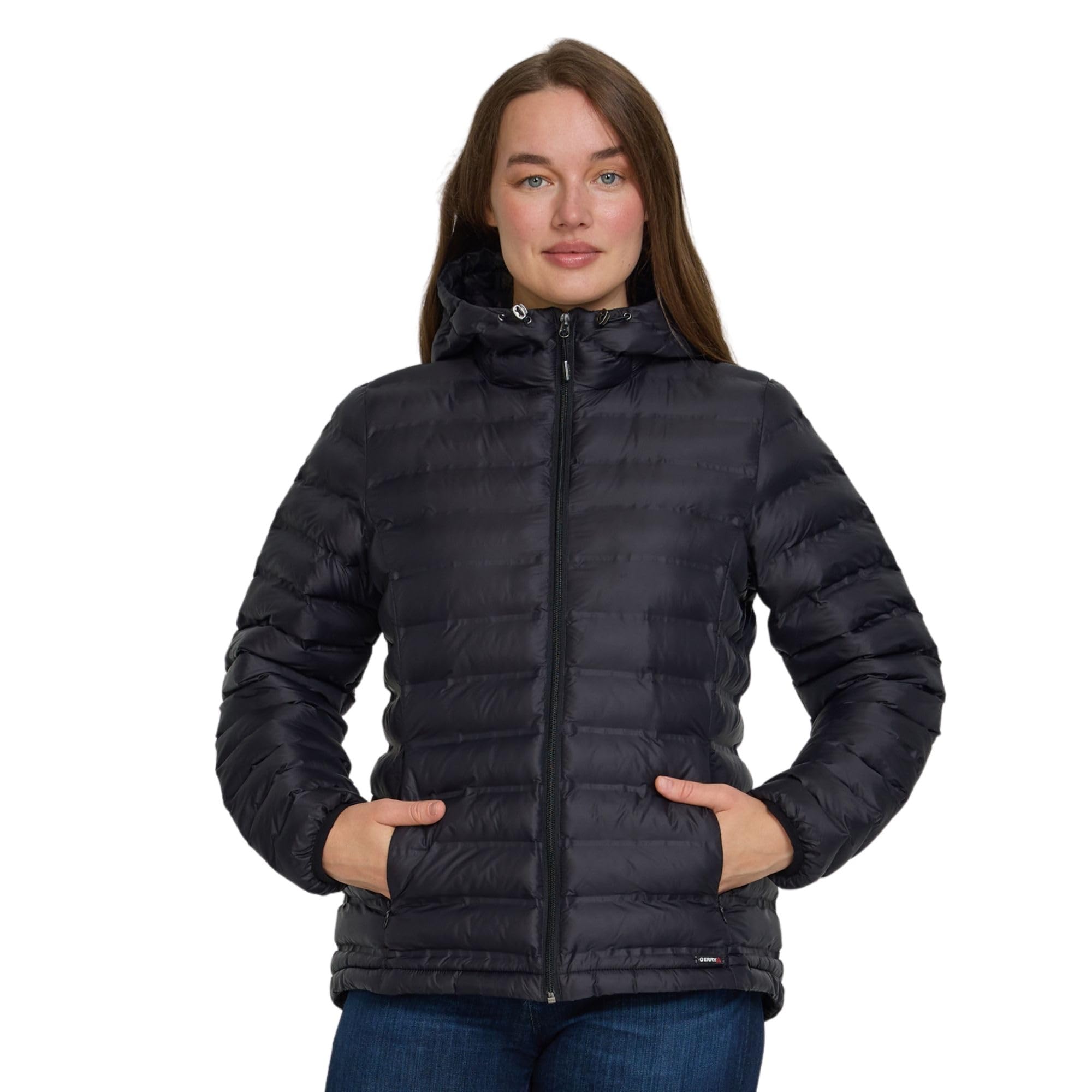 Gerry Packable Puffer Jacket Womens with Hood - Warm Lightweight Travel Full Zip Quilted Womens Puffy Coat for Winter