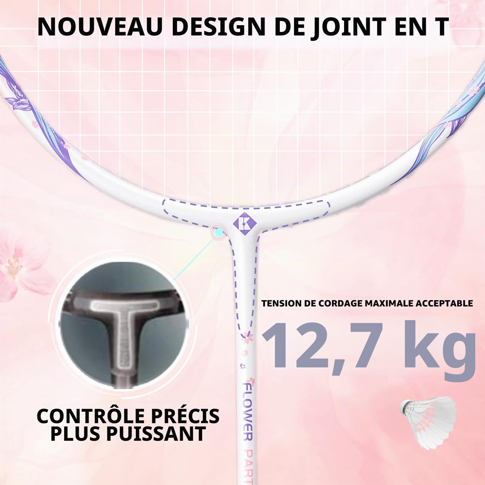 4U Pro Raquette de badminton professionnelle en fibre de carbone avec housse et poignée de rechange, raquette de badminton légère pour adultes, jeux de plein air, gym, exercice