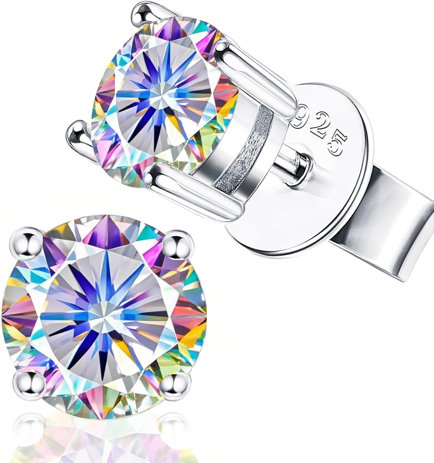 Moissanite Earrings，2ct D Color VVS1 Clarity Solitaire Round Cut Earrings S925 Sterling Silver for Women Men Moissanite Stud Earrings