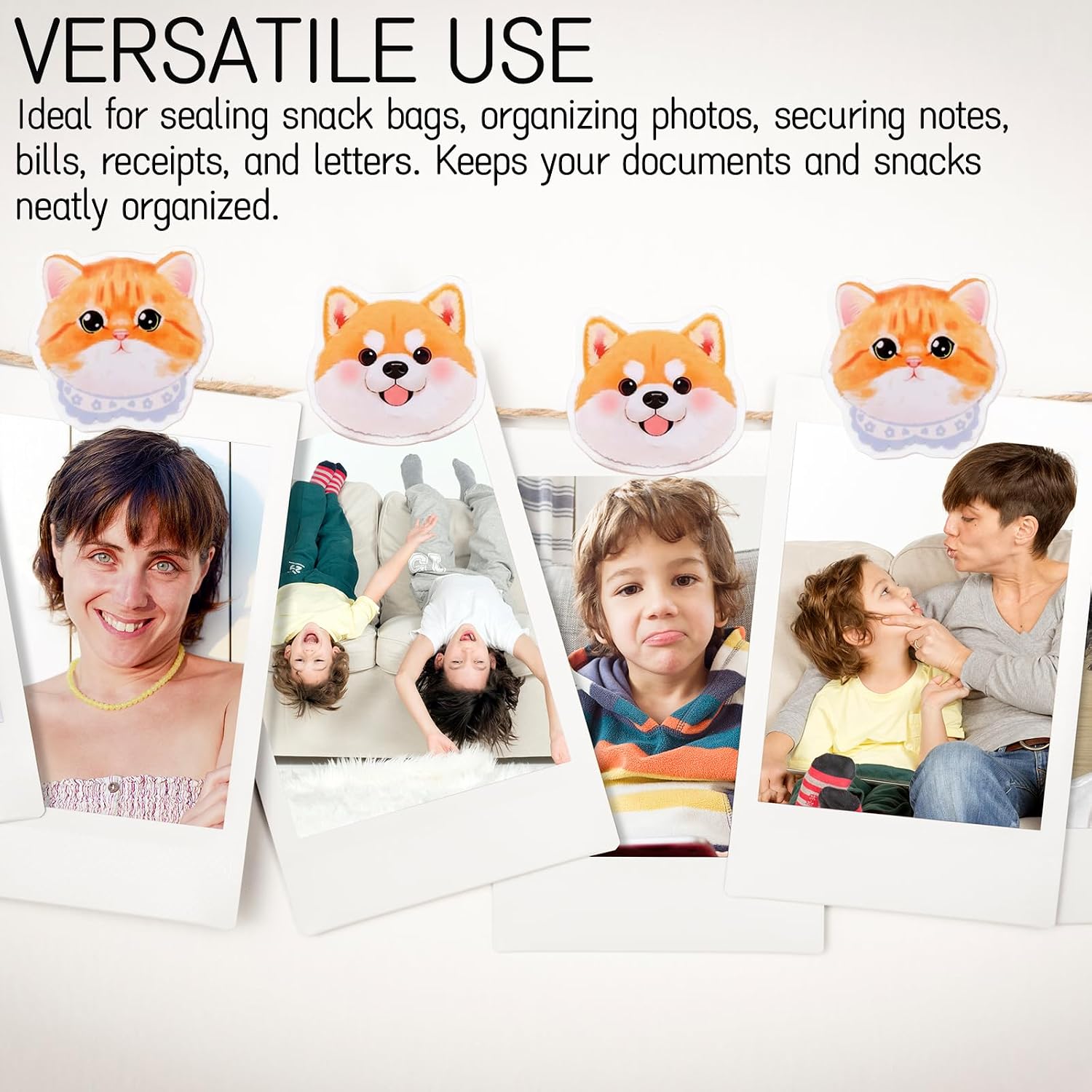 Double-Sided Kitten Puppy Chip Clips 12-Pack - Acrylic Binder Clips for Snack Bags, Photos, Notes, Bills, Home and Office image 2