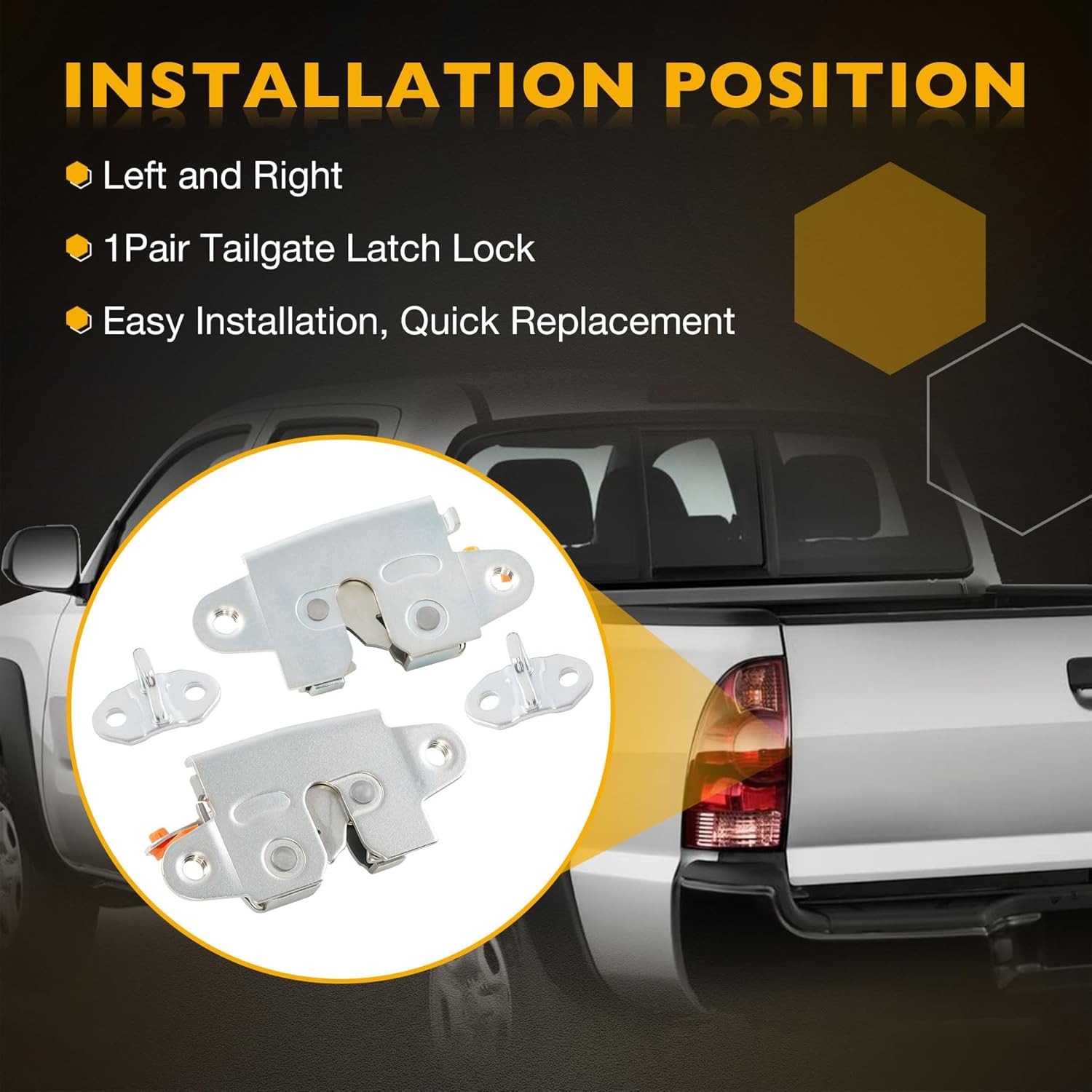 Gledewen Tailgate Latch Lock with Striker Compatible with 2004-2015 Toyota Tacoma, 2004-2011 Toyota Hilux/Vigo Left and Right Side Back Tailgate Lock Assembly Replaces 65790-0K010 65780-0K010 2PCS