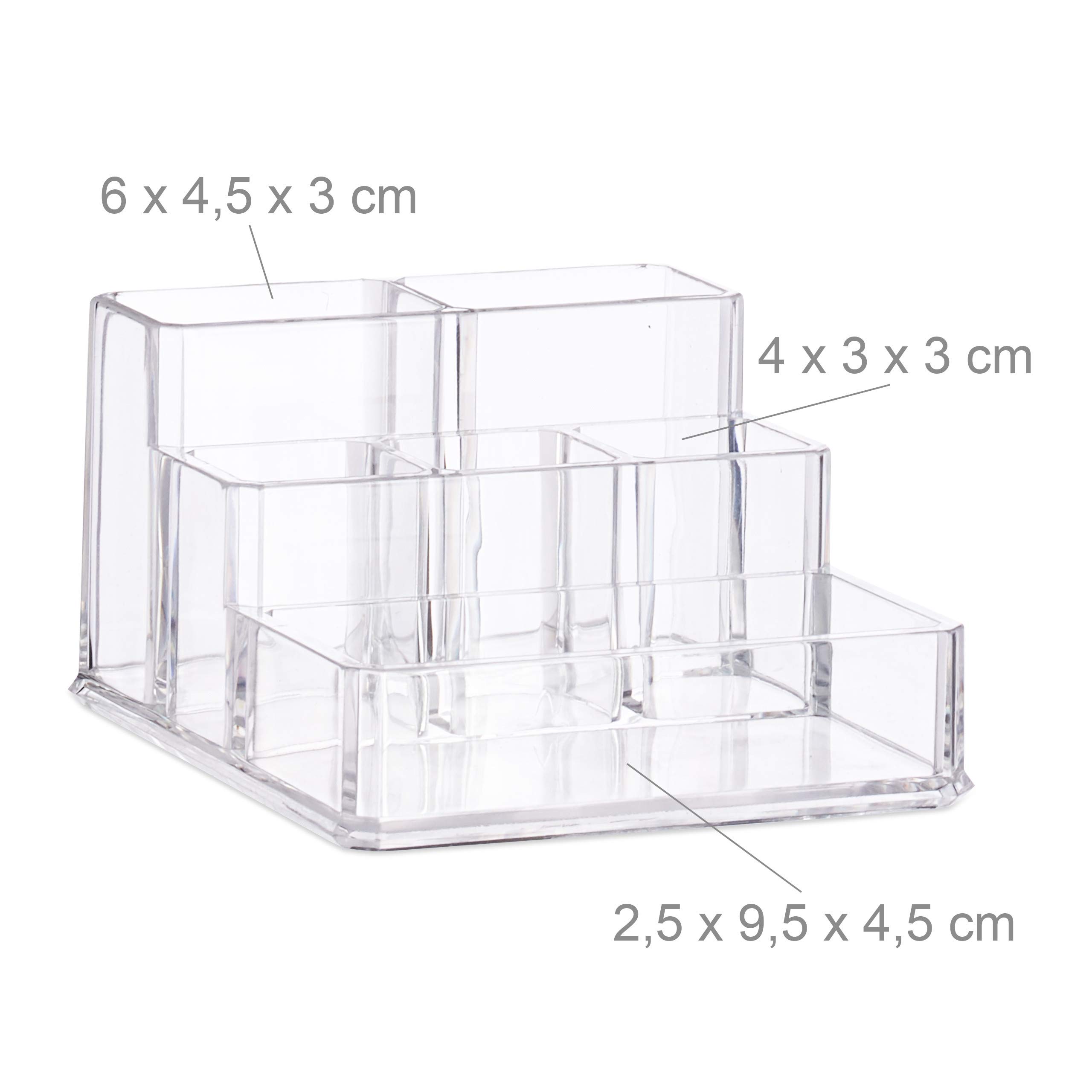 Relaxdays 10024641_50 Contenitore Cosmetici, Porta-Trucchi, Make-Up Orga, Trasparente, 3 Cassetti